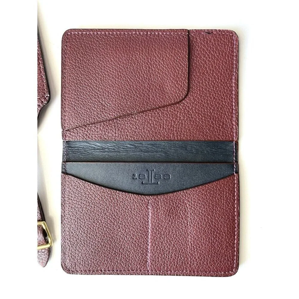 Lucchese‎ Leather Passport Holder & Luggage Tag Duo Set Maroon Gold